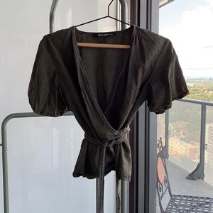 Army green wrap top